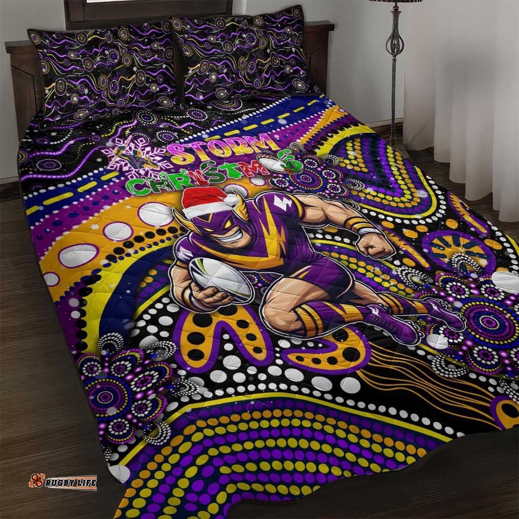 Merry Christmas Storm Quilt Bed Set Aboriginal Santa Rugby Mascot Melbourne