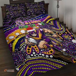 Merry Christmas Storm Quilt Bed Set Aboriginal Santa Rugby Mascot Melbourne