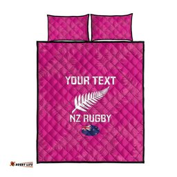 Custom New Zealand Silver Fern Rugby Quilt Bed Set Go Aotearoa Pink Version