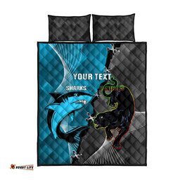 Custom NRL Panthers And Sharks Rugby 2024 Quilt Bed Set Go Champions Dynamic Version