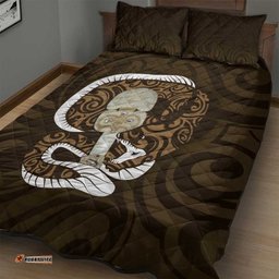 Gold New Zealand Eel Quilt Bed Set Aotearoa Maori Tuna With Kotiate Weapon
