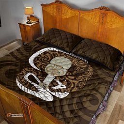 Gold New Zealand Eel Quilt Bed Set Aotearoa Maori Tuna With Kotiate Weapon