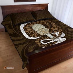 Gold New Zealand Eel Quilt Bed Set Aotearoa Maori Tuna With Kotiate Weapon