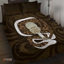 Gold New Zealand Eel Quilt Bed Set Aotearoa Maori Tuna With Kotiate Weapon