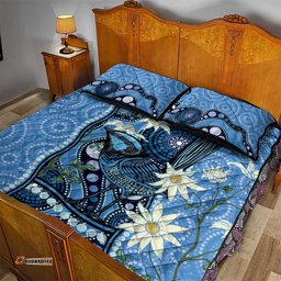 Australia Flannel Flower With Superb Fairy wren Quilt Bed Set Aboriginal Art