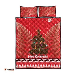 Kiwi New Zealand Christmas Quilt Bed Set Meri Kirihimete Silver Fern Red Color