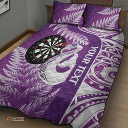 Personalised New Zealand Darts Quilt Bed Set Aotearoa Fern Mix Paua Shell Manaia Purple
