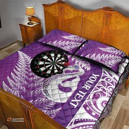 Personalised New Zealand Darts Quilt Bed Set Aotearoa Fern Mix Paua Shell Manaia Purple