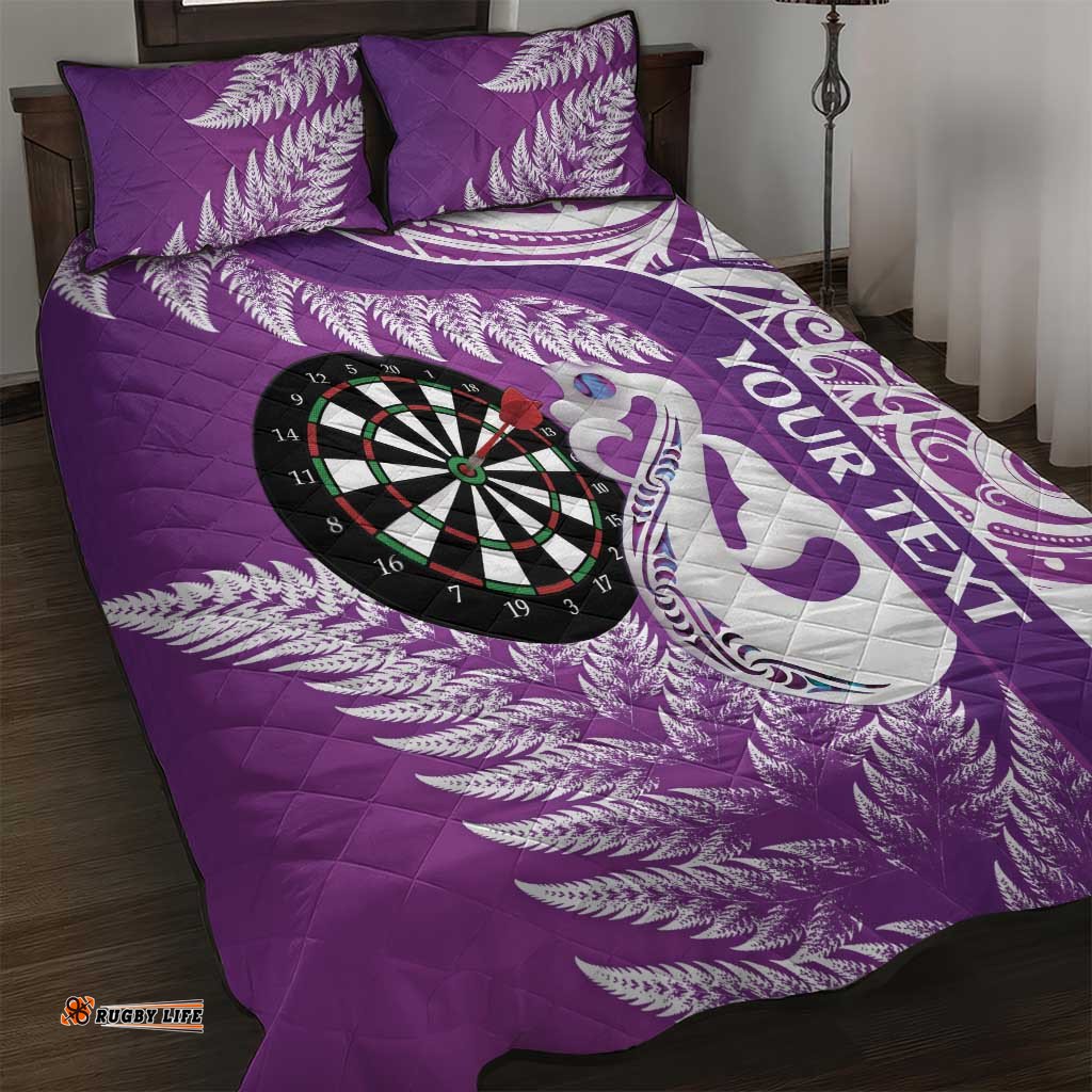 Personalised New Zealand Darts Quilt Bed Set Aotearoa Fern Mix Paua Shell Manaia Purple