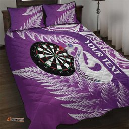 Personalised New Zealand Darts Quilt Bed Set Aotearoa Fern Mix Paua Shell Manaia Purple