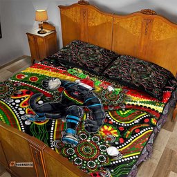 Merry Christmas Penrith Panthers Quilt Bed Set Aboriginal Santa Rugby Mascot The Riff