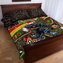 Merry Christmas Penrith Panthers Quilt Bed Set Aboriginal Santa Rugby Mascot The Riff
