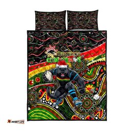Merry Christmas Penrith Panthers Quilt Bed Set Aboriginal Santa Rugby Mascot The Riff