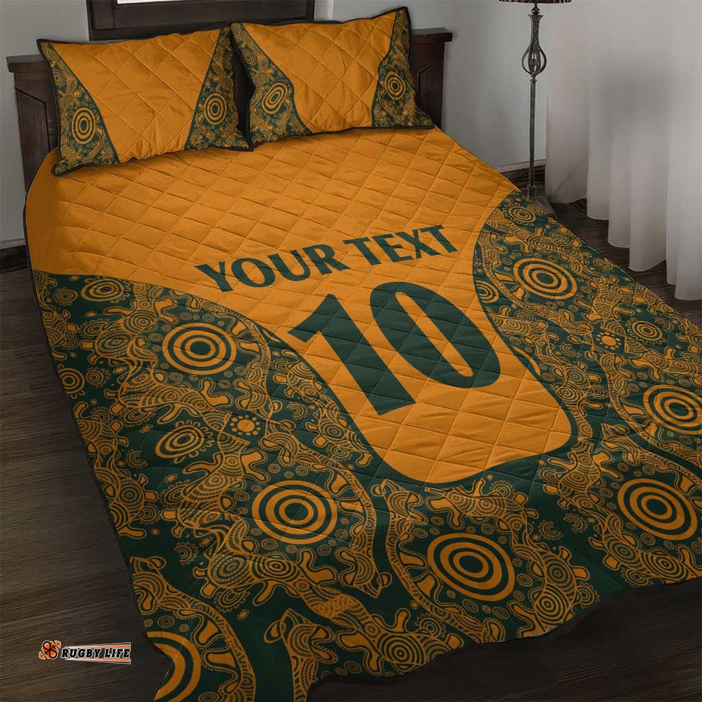 Custom Australia Rugby Championship 2024 Quilt Bed Set Aboriginal Art Tattoo Pattern