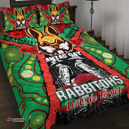 South Sydney Rabbitohs Quilt Bed Set - Remembrance Indigenous Rabbitohs With Poppy Flower
