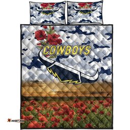 North Queensland Cowboys ANZAC Quilt Bed Set Poppy Flowers Vibes White