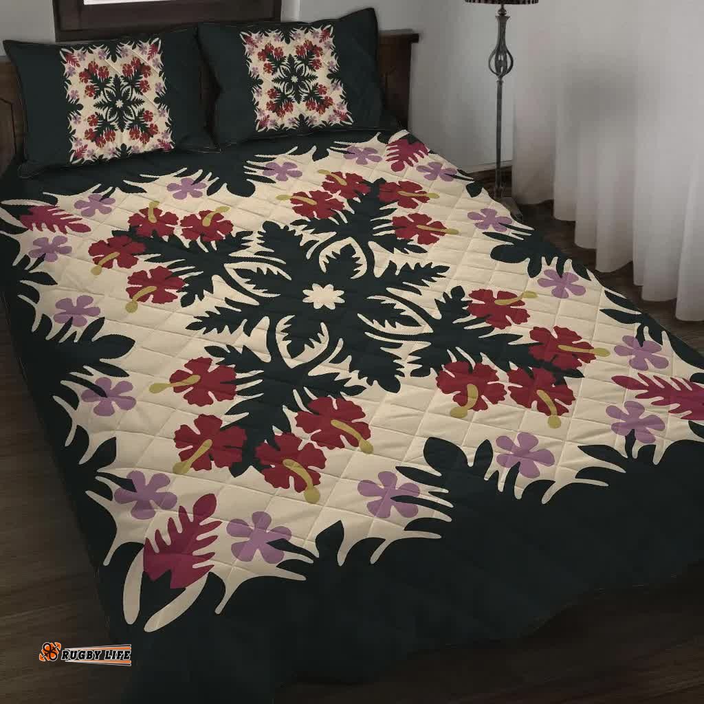 Ginger Hibiscus Plumeria Quilting Quilt Bed Set