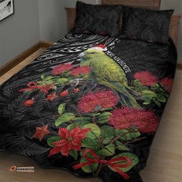 Meri Kirihimete Kakapo Quilt Bed Set Black Silver Fern Christmas Vibe