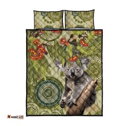Aboriginal Koala Art Painting With Gum Blossom Quilt Bed Set