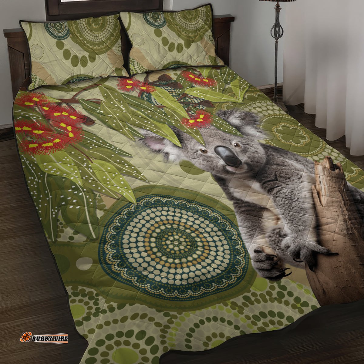 Aboriginal Koala Art Painting With Gum Blossom Quilt Bed Set
