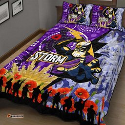 Melbourne Storm Anzac Aboriginal Inspired Quilt Bed Set - Melbourne Storm with Remembrance Day Poppy Flower Quilt Bed Set
