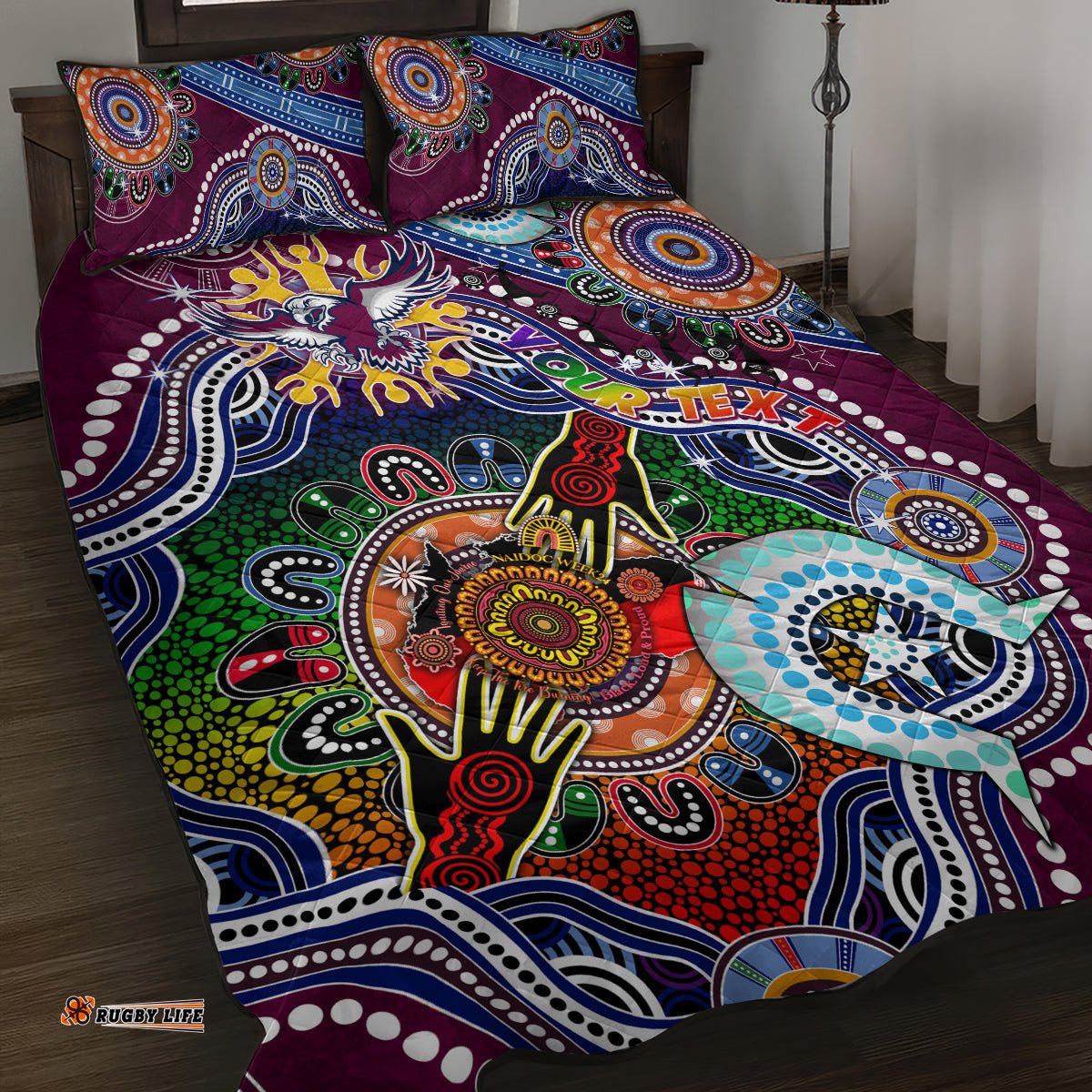 personalised eagles naidoc week 2024 quilt bed set australia aboriginal dot painting dt02