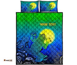 Custom Australia Aboriginal Inspired Quilt Bed Set - Indigenous Frog Blue