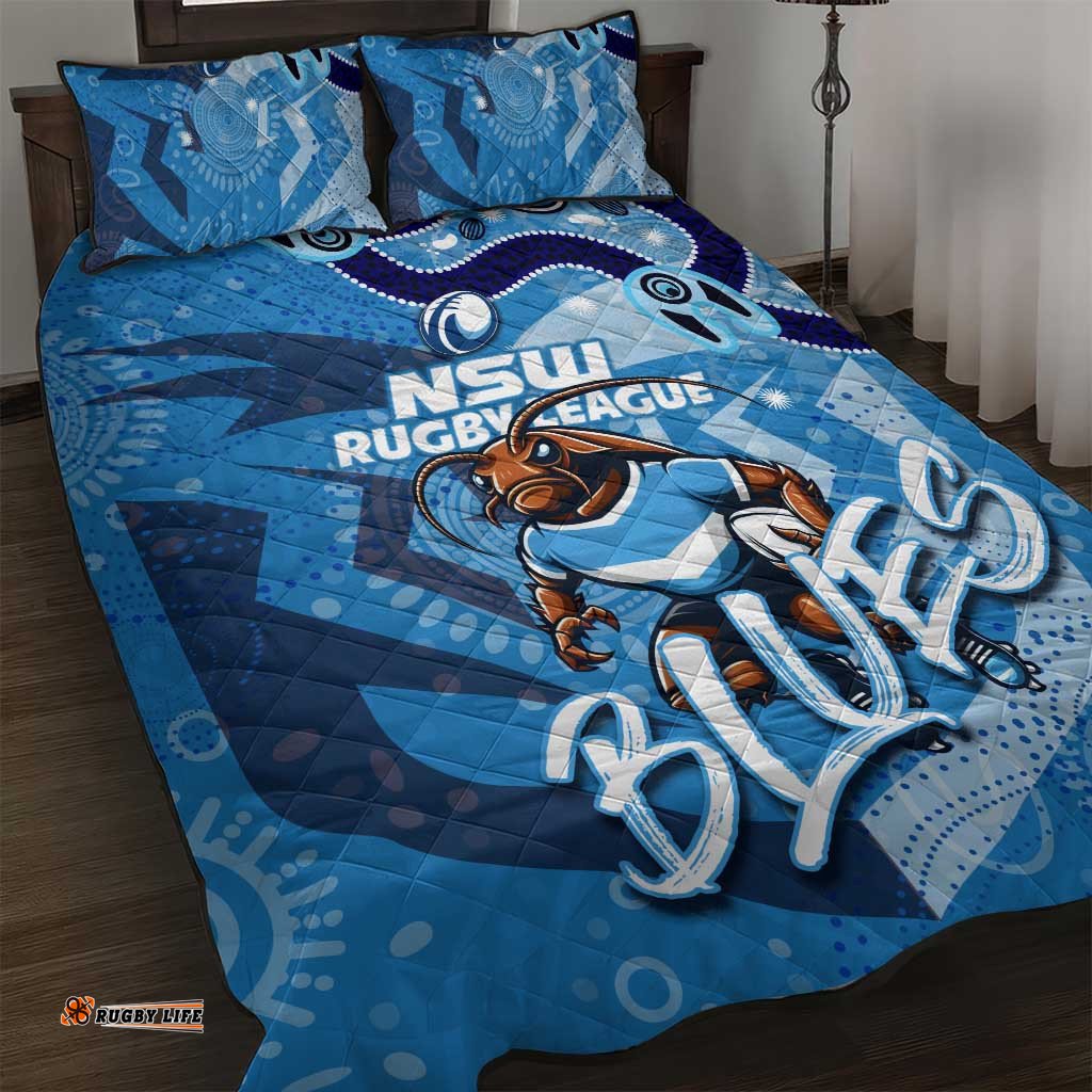 Personalised NSW Rugby League Quilt Bed Set Blues Mascot Indigenous