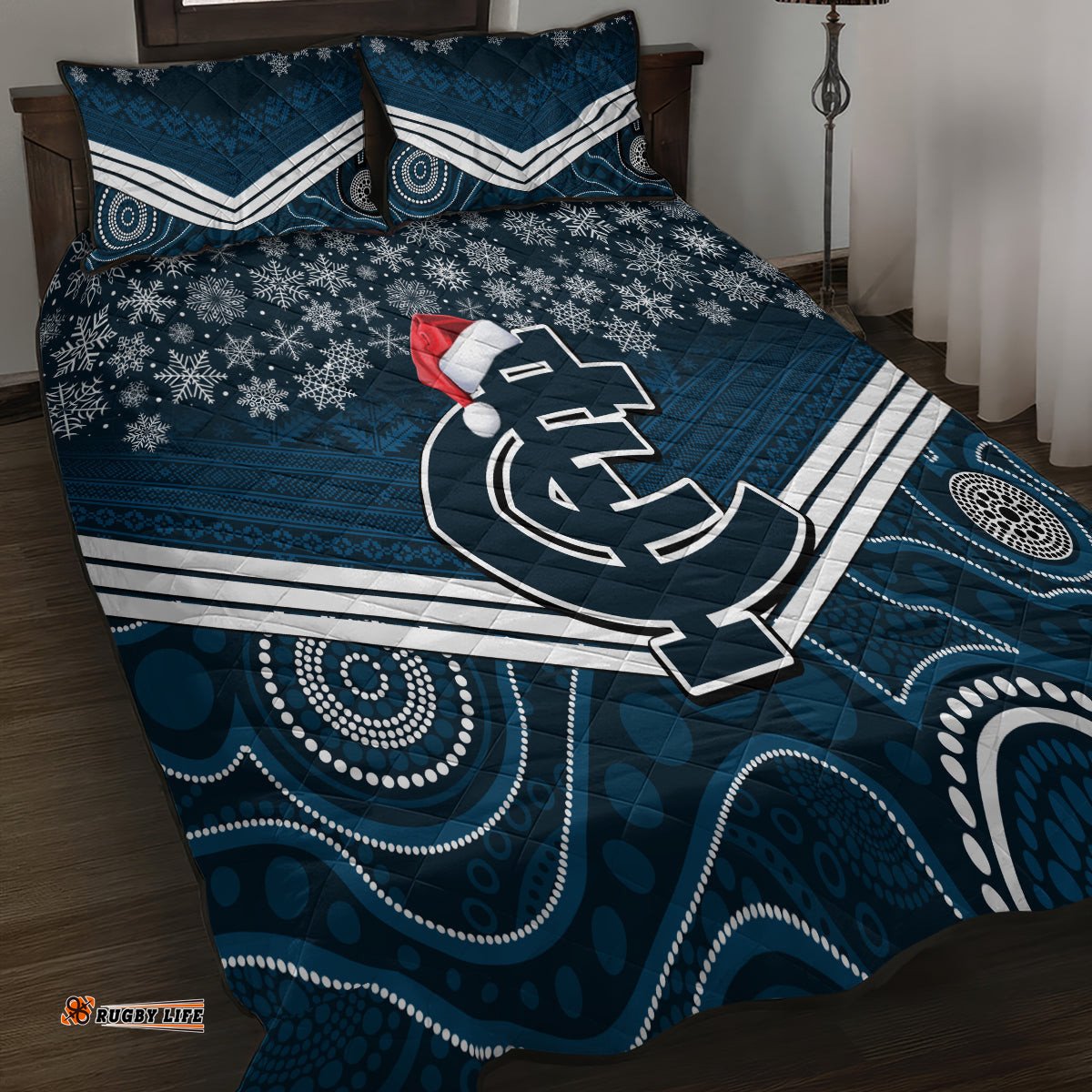 Custom Blues Football Christmas Quilt Bed Set Merry Xmas Mix Aboriginal Art