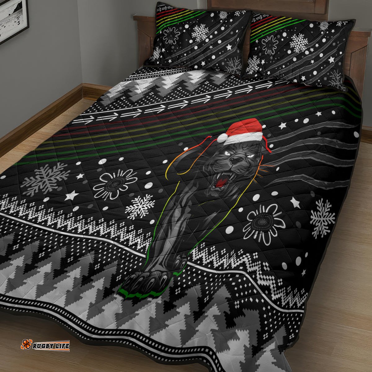 Panthers Rugby Quilt Bed Set Go The Mighty Panthers Christmas Vibe Unique
