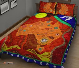 Australia Quilt Bed Set - Australia Map Aboriginal Inspired Patterns