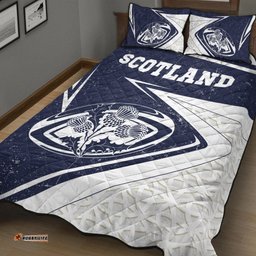 Scotland Rugby Quilt Bed Set Celtic Scottish Rugby Ball Thistle Ver