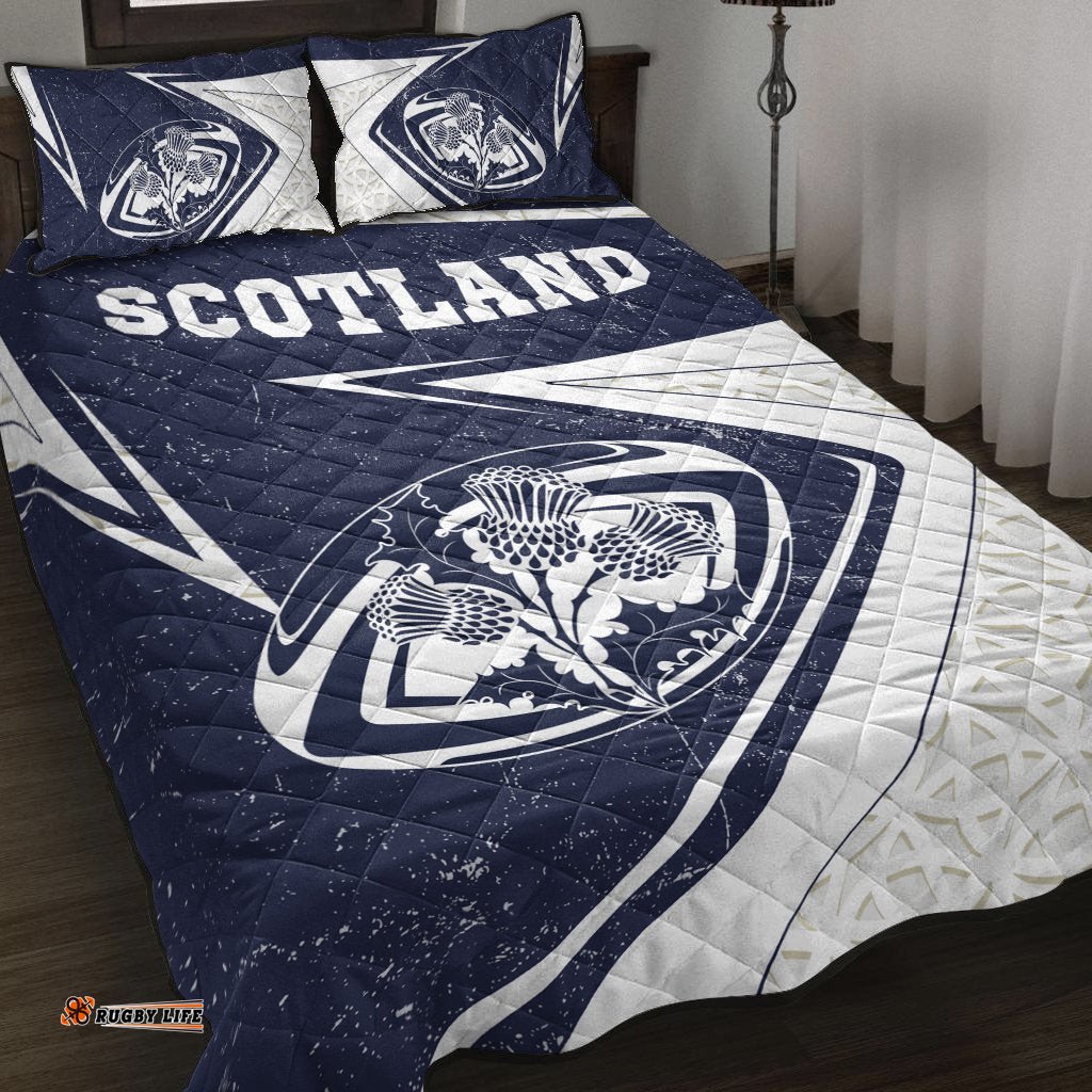 Scotland Rugby Quilt Bed Set Celtic Scottish Rugby Ball Thistle Ver