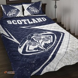 Scotland Rugby Quilt Bed Set Celtic Scottish Rugby Ball Thistle Ver