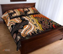 Australia Quilt Bed Set - Australian Aboriginal Inspired Sun and Emu