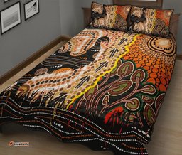 Australia Quilt Bed Set - Australian Aboriginal Inspired Sun and Emu