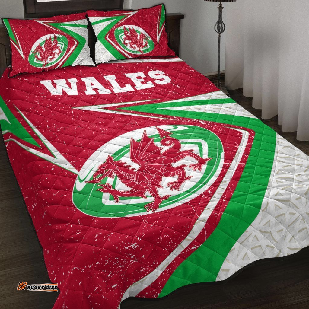 Wales Rugby Quilt Bed Set Celtic Welsh Rugby Ball