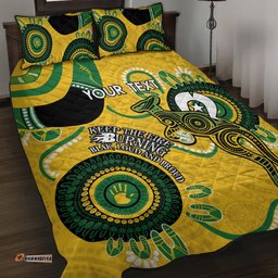 Custom Matildas NAIDOC Week Quilt Bed Set Australia Kangaroo Keep The Fire Burning Yellow