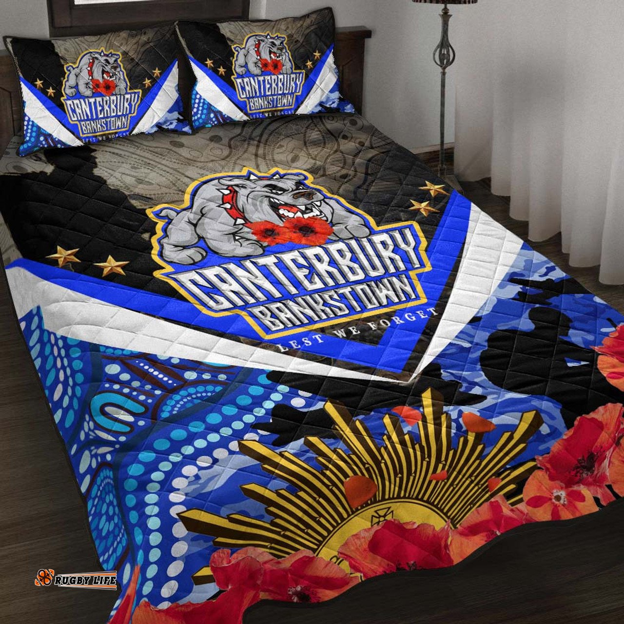 Australia Anzac Aboriginal Inspired Quilt Bed Set - Poppy Flower Remembrance Day Quilt Bed Set