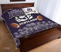 Scotland Rugby Union Quilt Bed Set Thistle Flower Purple Original 0