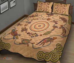 Aboriginal Quilt Cover Set, Kangaroo Turtle Circle Pattern Dot Painting