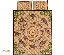 Aboriginal Quilt Cover Set, Kangaroo Turtle Circle Pattern Dot Painting
