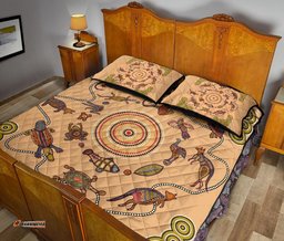 Aboriginal Quilt Cover Set, Kangaroo Turtle Circle Pattern Dot Painting