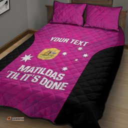 Custom Australia Soccer Quilt Bed Set Matildas Go Champions Pink