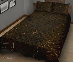 New Zealand Quilt Bed Set, Maori Gods Quilt And Pillow Cover Tumatauenga God Of War Gold