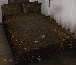 New Zealand Quilt Bed Set, Maori Gods Quilt And Pillow Cover Tumatauenga God Of War Gold