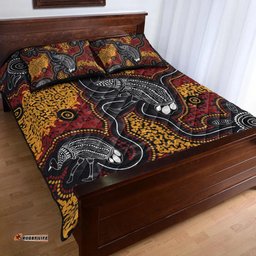 Australia Aboriginal Inspired Quilt Bed Set - Indigenous Symbol Emu Ver 1