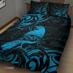 New Zealand Tui Bird Quilt Bed Set Aotearoa Maori Pattern Blue
