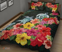 Turtle Polynesian Quilt Bed Set Hibiscus Colorful 05