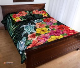 Turtle Polynesian Quilt Bed Set Hibiscus Colorful 05